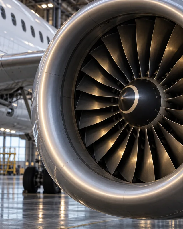 Illustrative close-up of a turbofan engine