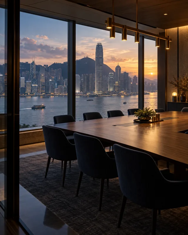 An imagined meeting room overlooking Hong Kong harbour